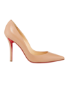 Christian Louboutin Apostrophy Leather Pointed Red-sole Pumps In Beige