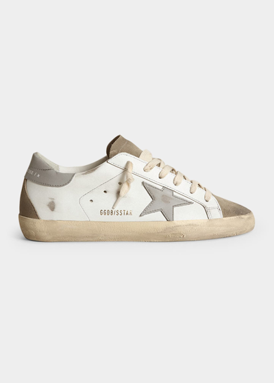 Golden Goose Superstar Mixed Leather Low-top Sneakers In White/taupe/grey