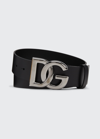 Dolce & Gabbana Black Monogram Buckle Leather Belt In Red/ruthen