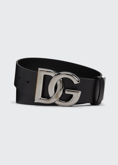 Dolce & Gabbana Black Monogram Buckle Leather Belt
