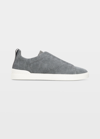 Zegna Men's Triple Stitch Canvas Slip-on Sneakers In Gray