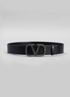 Valentino Black Vlogo Signature Crystal Embellished Leather Belt In Jet Black