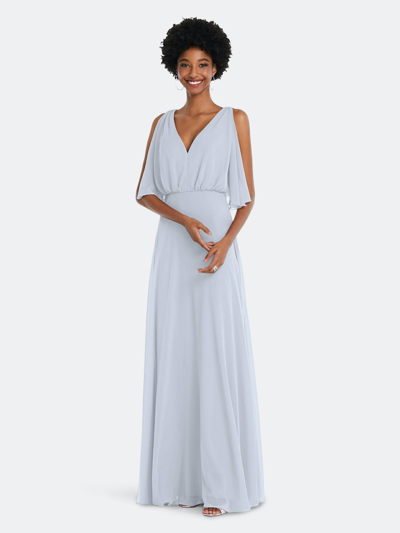 Dessy Collection V-neck Split Sleeve Blouson Bodice Maxi Dress In White