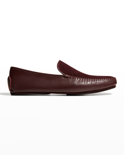 Manolo Blahnik Men's Mayfair Suede-leather Loafers In Burgundy