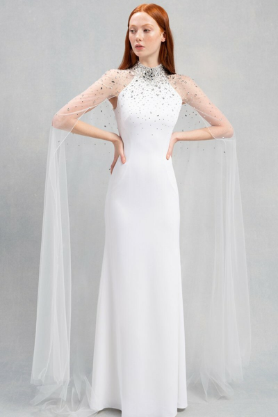 Jenny Packham Gilded Beaded Cape Gown In Ivory