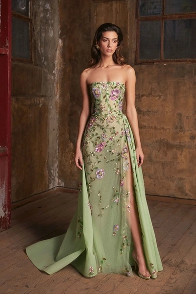 Tony Ward Strapless Applique Gown