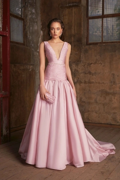 Tony Ward V-neck Taffeta Gown