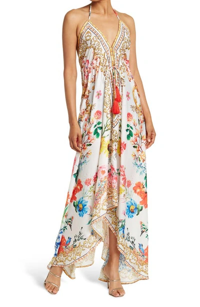 Ranee's Floral Print Halter Cover-up Dress In White