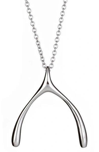 Sterling Forever Rhodium Plated Wishbone Pendant Necklace In Silver