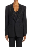 DOLCE & GABBANA BEADED LAPEL PINSTRIPE BLAZER