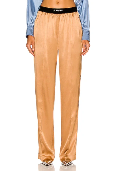 Tom Ford Straight-leg Silk-blend Trousers In Bronze