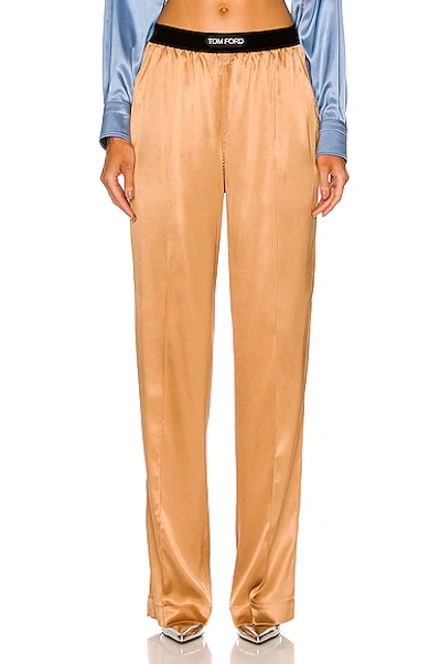 Tom Ford Straight-leg Silk-blend Trousers In Beige