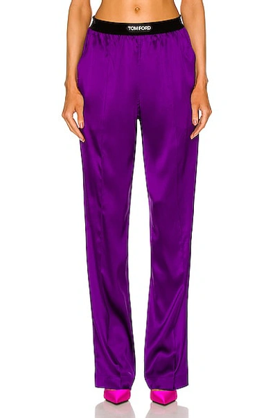 Tom Ford Logo Silk Satin Pajama Pants In Purple