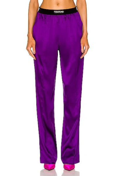 Tom Ford Velvet-trimmed Stretch-silk Satin Pants In Purple