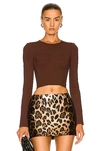 Dolce & Gabbana Long Sleeve Crop Stretch Jersey Corset Top In Brown