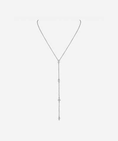 Cz By Kenneth Jay Lane Rhodium-plated Multi-shape Cubic Zirconia Y Necklace In Silver