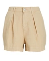 L Agence Zahari Pleated Linen Shorts In Beige