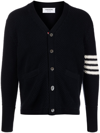 Thom Browne Navy Milano Stitch Merino Wool 4-bar Shawl Collar Cardigan In Blue
