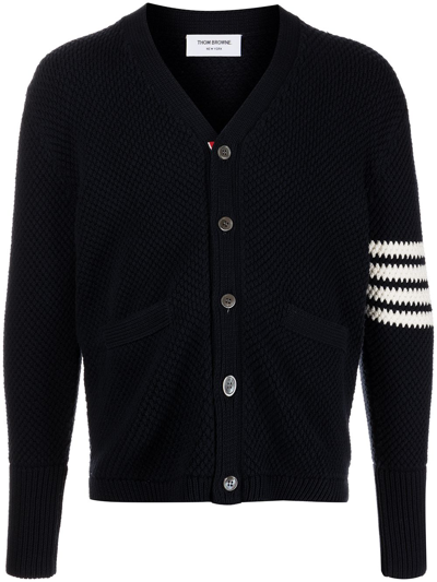 Thom Browne 4-bar Stripe Wool Cardigan In Blue