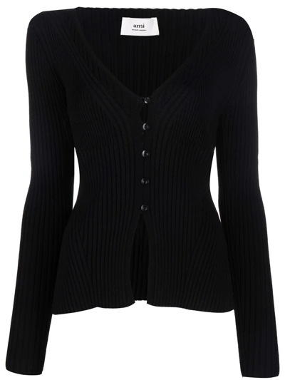 Ami Alexandre Mattiussi V-neck Button-fastening Cardigan In Black