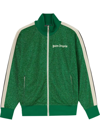Palm Angels Glitter Lurex Track Jacket In Green White