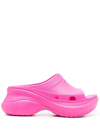 Balenciaga + Crocs Pool Perforated Neon Rubber Slides In Rosa