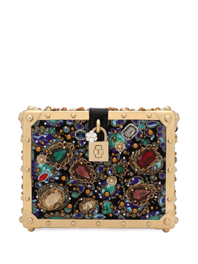 Dolce & Gabbana Dolce Box Embellished Shoulder Bag In Black