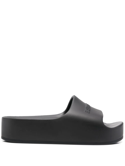 Balenciaga Womens Black Mono Platform Rubber Pool Slides 5