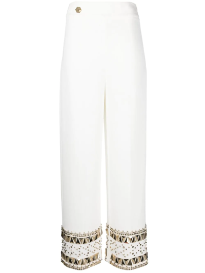 Philipp Plein Cady Gold-studded Trousers In White