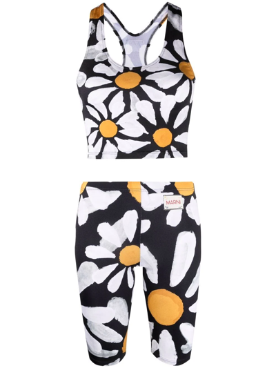 Marni Floral-print Shorts Bikini In Black