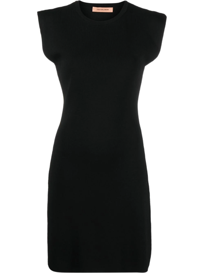 Yves Salomon Fine-ribbed Sleeveless Mini Dress In Schwarz