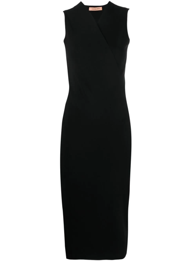 Yves Salomon Wrapped V-neck Midi Dress In Schwarz