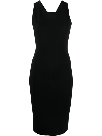 Yves Salomon Ribbed Cross-strap Midi Dress In Schwarz