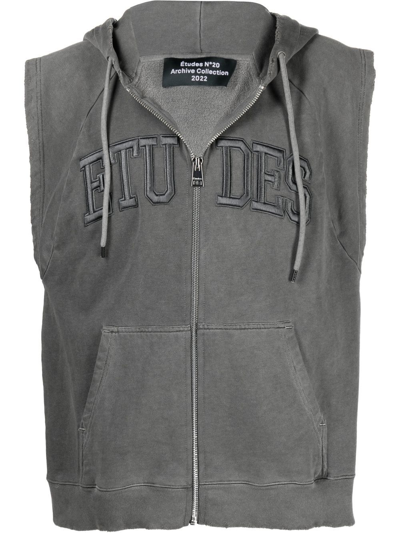 Etudes Studio Logo Zipped Sleeveless Hoodie In Black