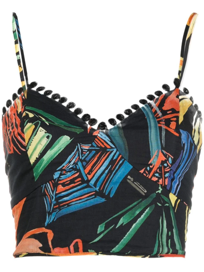 Charo Ruiz Multicolored Abstract Print Black Cropped Top In Schwarz