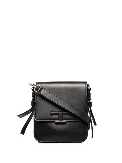 Tod's T-buckle Leather Messenger Bag In Black