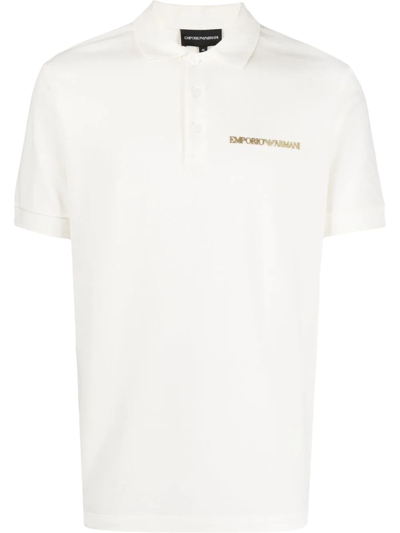 Emporio Armani Sketch-logo Cotton Polo Shirt In Weiss