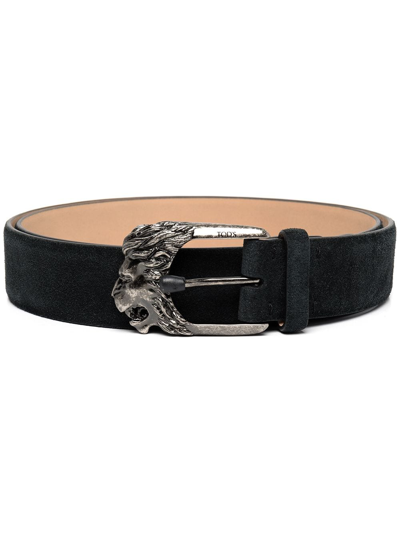 Tod's Lion Buckle Suede Belt In Black