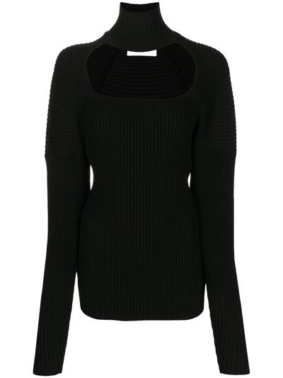 Ambush Ribbed-knit Cut-out Jumper In Black