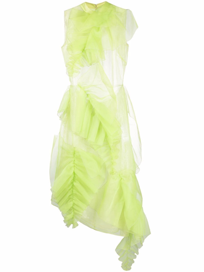 Del Core Ruched Semi-sheer Dress In Green