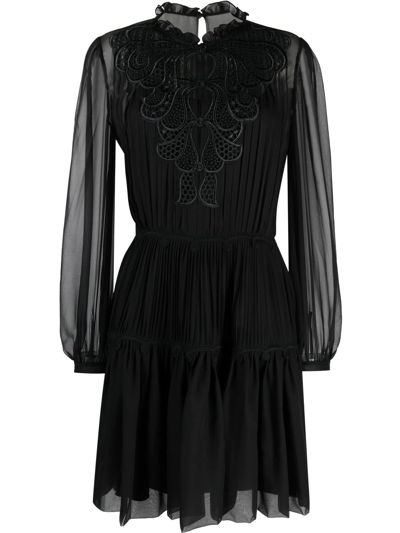 ALBERTA FERRETTI LONG-SLEEVE SILK SHIFT DRESS