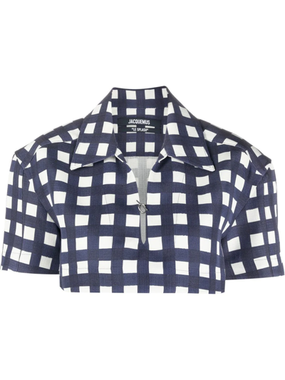 Jacquemus Bebi Cropped Checked Canvas Top In Blue,white