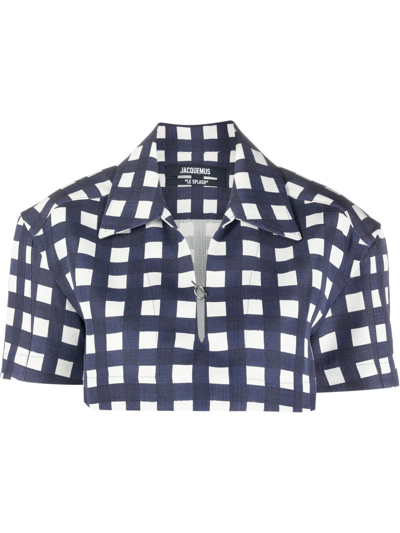 Jacquemus Check Pattern Cropped Shirt In Blue