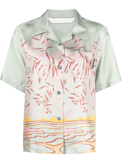 Palm Angels Graphic-print Short-sleeve Shirt In Green Off White