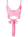 Palm Angels V-neck Tie-front Satin Crop Top In Rosa