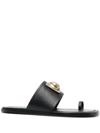 Etro Crown Me Leather Flat Sandals In Black