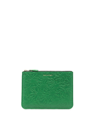 Comme Des Garçons Embossed Zip-up Wallet In Grün