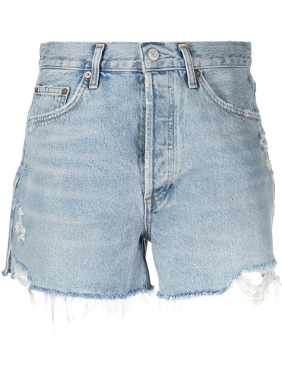Agolde Riley Distressed-finish Jean Shorts In Light Blue