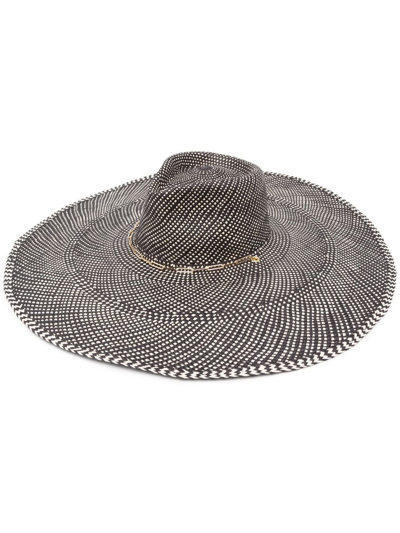 Van Palma Interwoven Design Wide Fedora Hat In Black