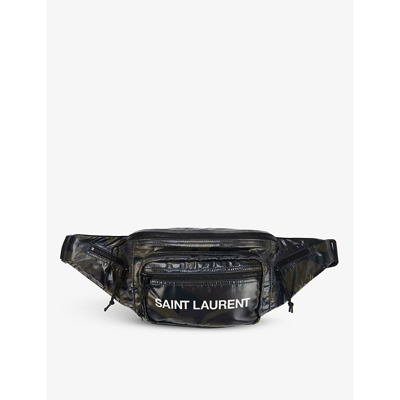 Saint Laurent Camo-print Zipped Shell Cross-body Bag In Black,silver